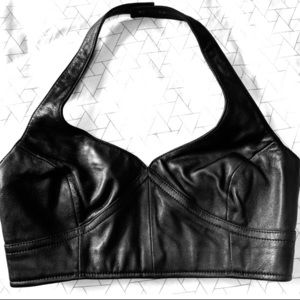 Genuine Leather Halter Bra